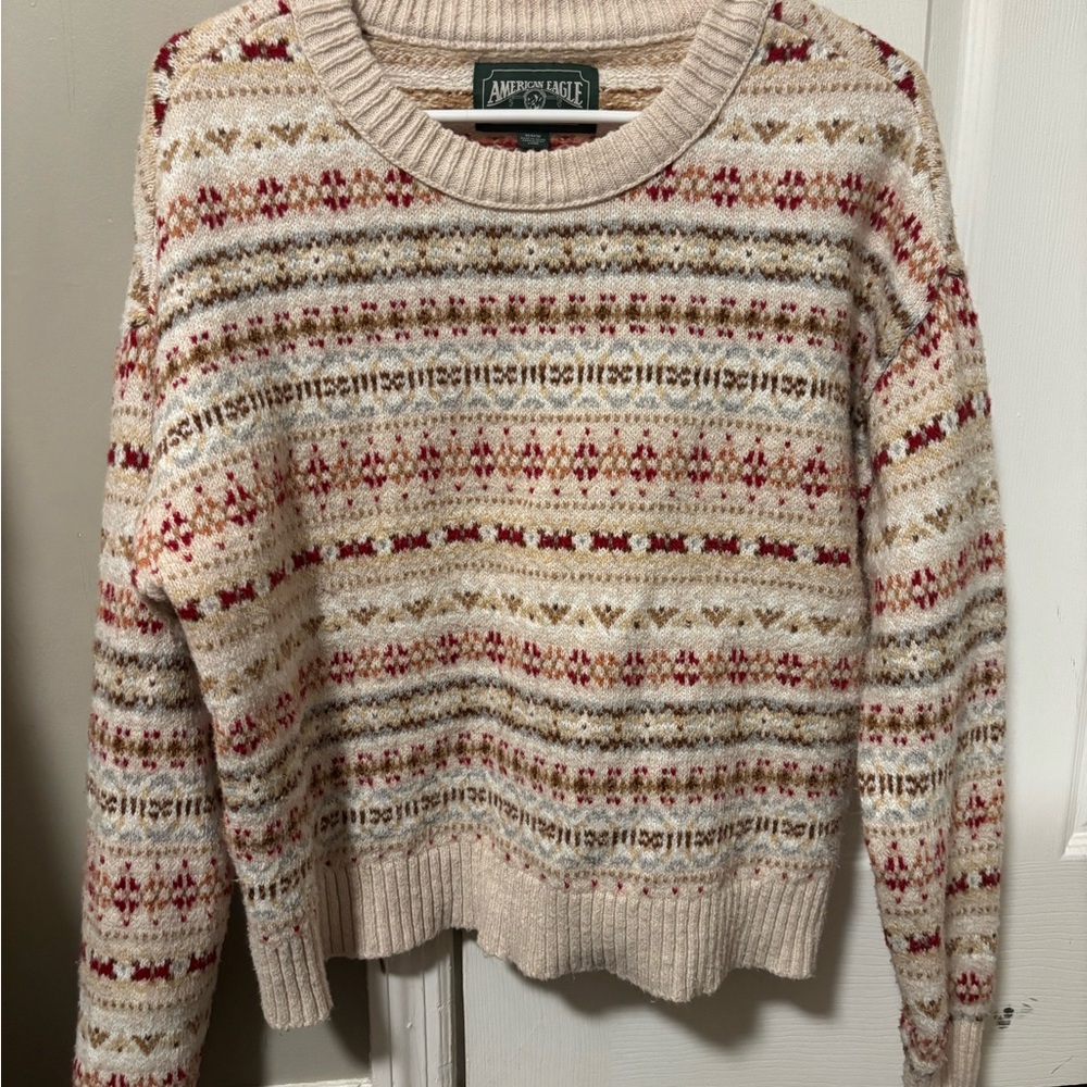 American Eagle Outfitters Women's Cream Patterned Sweater